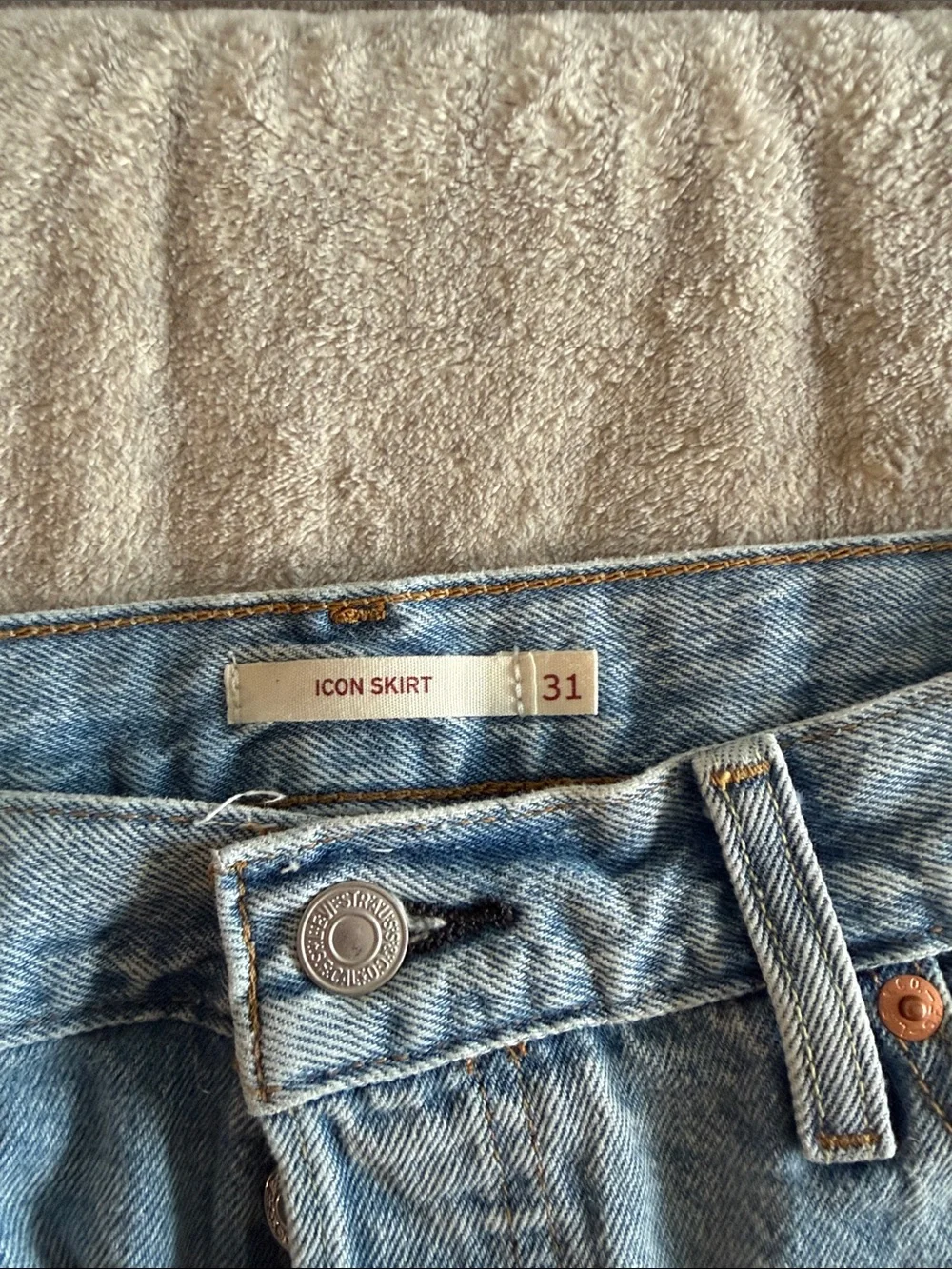 Levi's Washed Blue Denim Frayed-Hem Mini Skirt